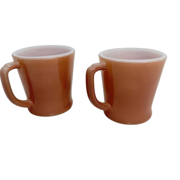 Vintage Fire King D-Ring Rose Mauve Milk Glass Mugs - Made in USA - Set of 2 - Picture 2 of 5